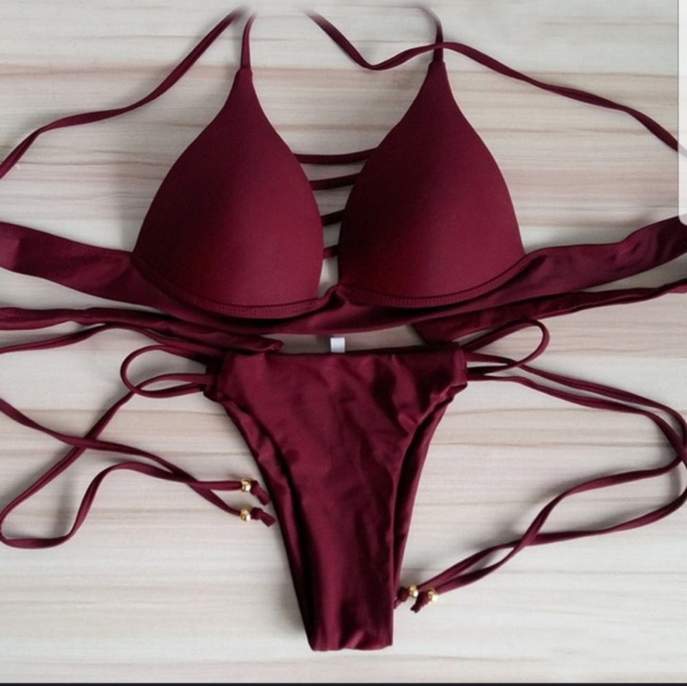 NWOT Wine Red Cheeky Halter Bikini